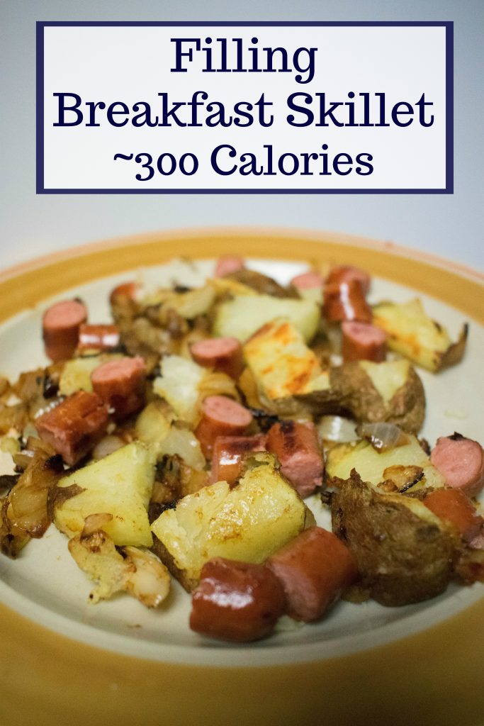 Breakfast skillet meat turkey sausage potatoes and onions. Have breakfast ready in 15 minutes! Low calorie and filling.