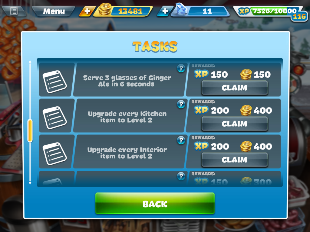 Cooking fever tasks 